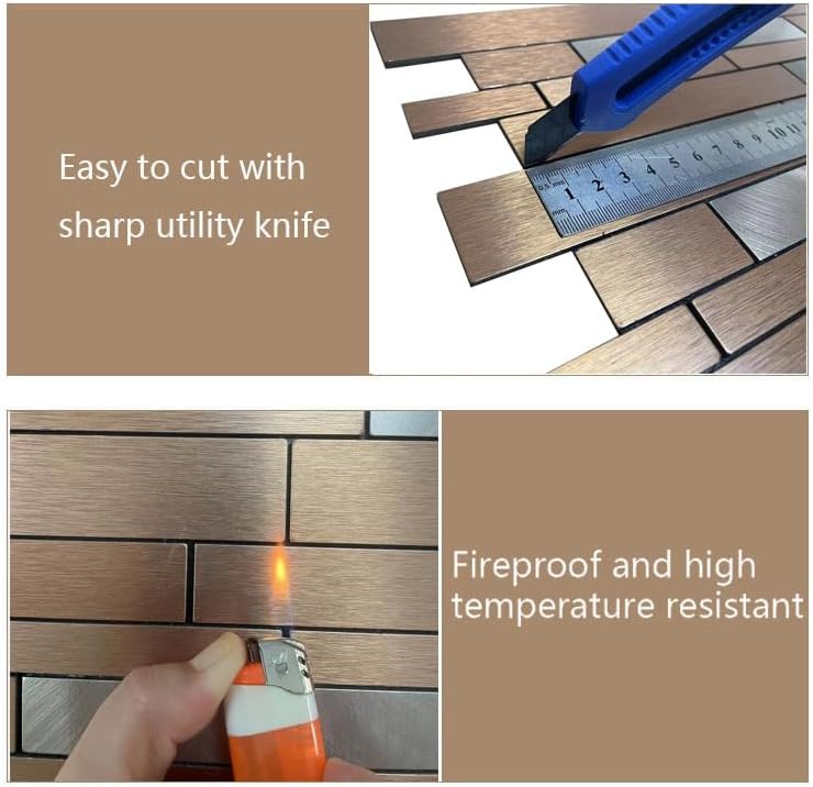weimeisc 10 Sheets Peel and Stick Backsplash Tile for Kitchen, Self-Adhesive Mosaic Tile, Stick on Bathroom Vanities，Fireplace Décor, Laundry Table(12.8" X 11.3") (Brushed Bronze+Frosted Silver) - Image 3